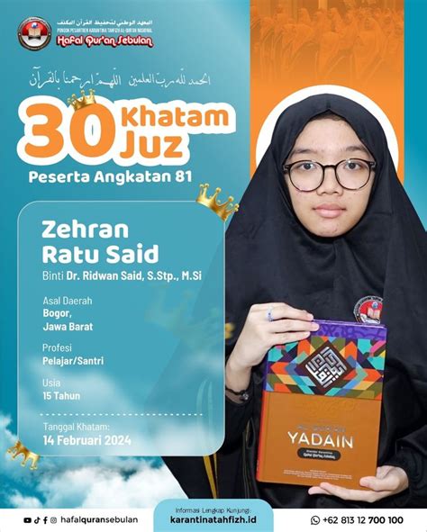 Peserta Khatam Juz Atas Nama Zehran Ratu Said Binti Dr Ridwan Said