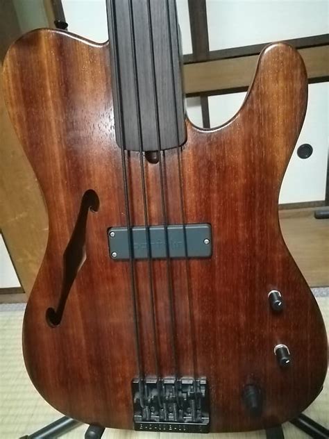 Warmoth Fretless Semi Hollow Tele Bass 2019 Natural Oil Reverb