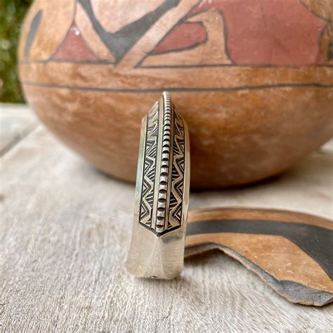 G Heavy Gauge Carinated Sterling Silver Cuff Bracelet By Navajo