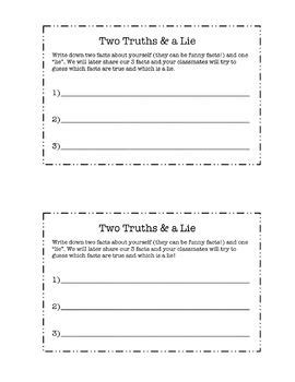 Two Truths And A Lie Worksheet