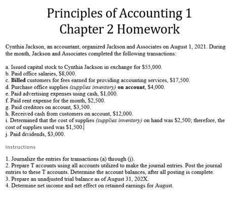 Solved Principles Of Accounting Chapter Homework Cynthia Chegg