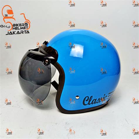 Jual HELM BOGO CLASSIC POLOS BLUE GLOSS BLACK HALF FACE RETRO SNI KBS ...