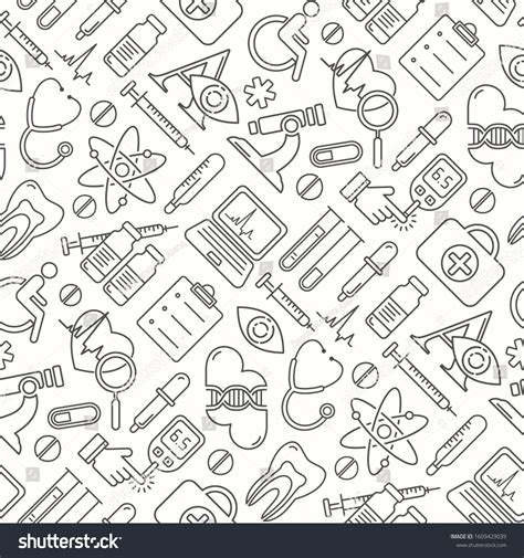 Seamless Vector Medical Background With Linear Icons On White Medicine