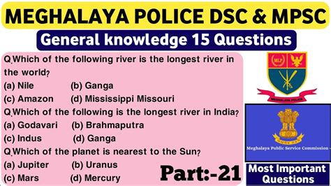 Meghalaya General Knowledge Questions 2022most Important Questions Police Dsc And Mpsc Youtube