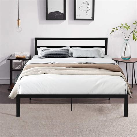 Queen Size Vintage Platform Beddurable Metal Bed Frame With Victorian Style Iron Art Headboard