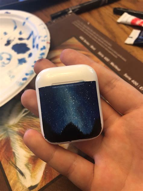 My Friend Painted Her Airpods Starry Night Forest Case Vinyl Art