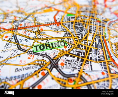 Città di Torino su una mappa stradale (Italia Foto stock - Alamy