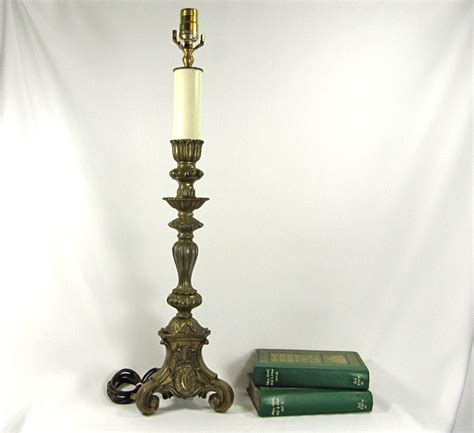 Table Lamp Base Tall Vintage Brass Finish Cast Metal 1960s