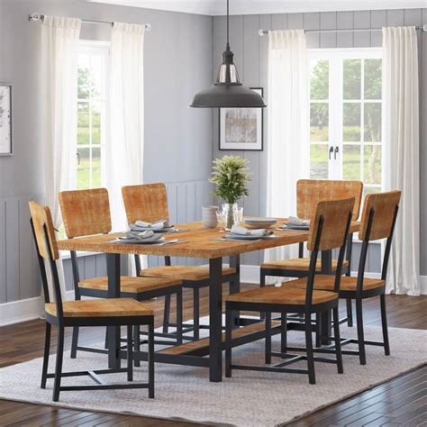 Salineno Rustic Mango Wood Industrial Dining Table And Chair Set