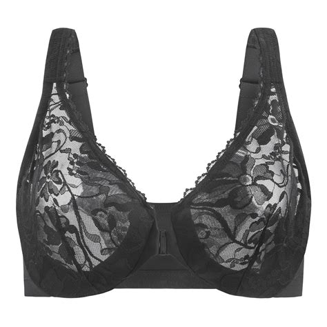 Meleneca Womens Front Closure Stretch Lace Underwire Bra Black 48d