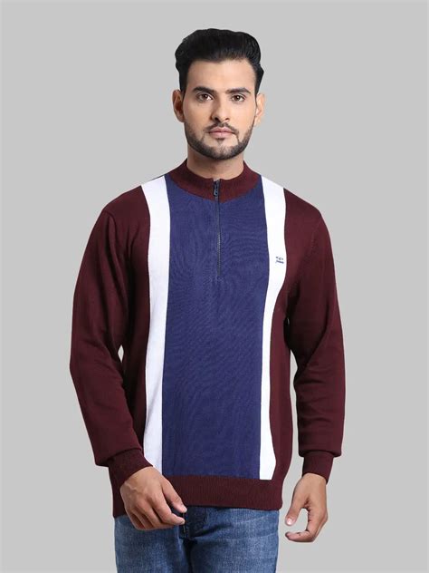 Men Maroon Tailored Fit Stripe Cotton Full Sleeve Henley Neck Collar S