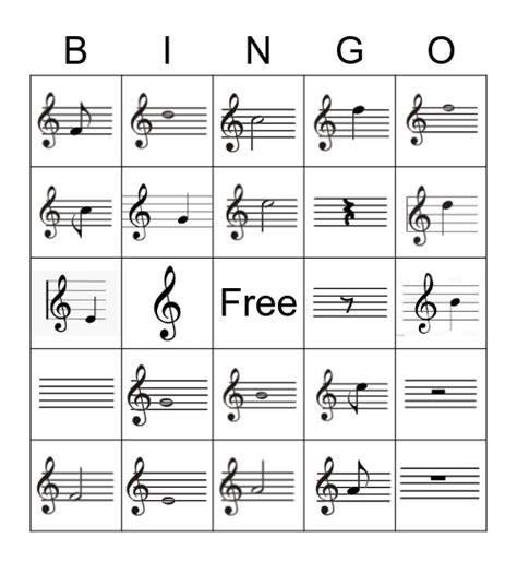 Treble Clef Bingo Card