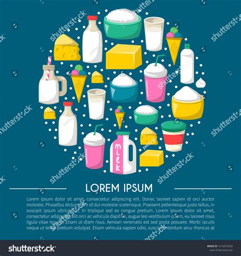 Vector Cartoon Illustration Milk Products Background Stock Vector ...