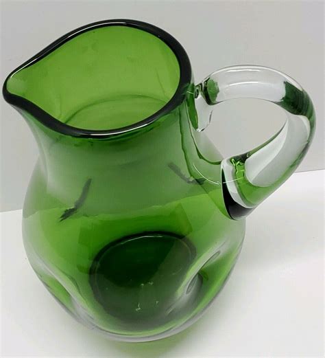 Vintage Bischoff Hand Blown Green Art Glass Pitcher Pinched Etsy Green Art Hand Blown