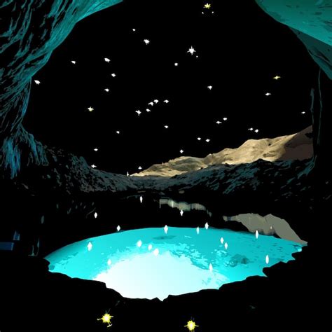 Una Cueva Con Una Luz Azul Y Una Piscina Azul En El Medio Vector Premium