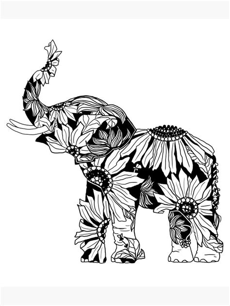 Sunflower Elephant Bandw Poster By Allie Kerryn Elephant Tattoo