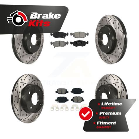 Front Rear Drilled Slot Brake Rotor Semi Metallic Pad Kit For