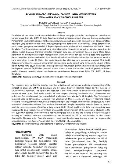Penerapan Model Discovery Learning Untuk Meningkatkan Pemahaman Konsep