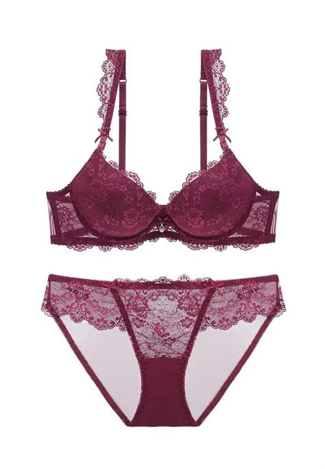 Buy Zitique Push Up Padded Lace Lingerie Set Bra And Panty Wine