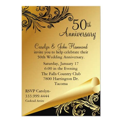 Black And Gold 50th Wedding Anniversary Invitation Zazzle