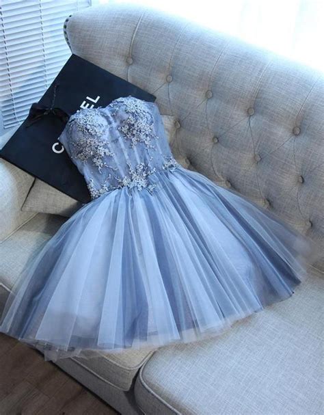 Buy Sweetheart Strapless Homecoming Dresses Beads Blue Lace Up Tulle