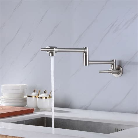 Nestfair Brushed Nickel Double Handle Wall Mount Pot Filler Kitchen Faucet Kpf60019n At