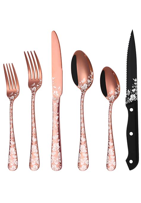 Amazon Stapava Piece Rose Gold Silverware Set With Steak Knives