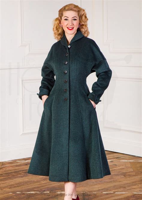 1950s Style Long Swing Coat In Forrest Green 1950s Fashion Swing Coats Coat