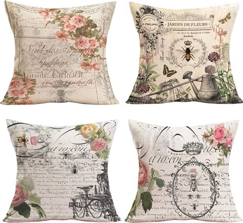 Yameeta Set Of 4 Vintage Flower Decorative Trow Pillow