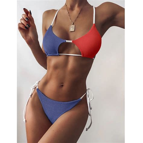 IDALL Bikini Sets Bathing Suit Swimsuit Striped High Women Waist Two Bikini Set Push Piece Up