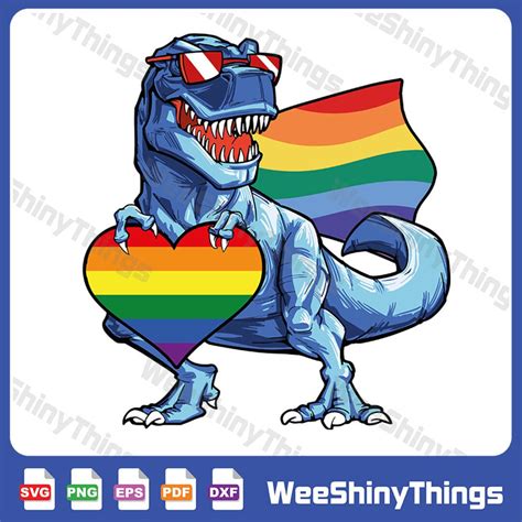 Dinosaur Gay Pride LGBT Rainbow Flag T Rex Sunglasses LGBTQ Svg Gay