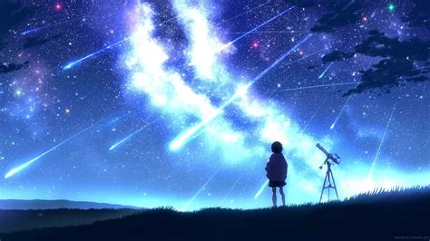 Anime Girl Stargazing Meteor Shower Live Wallpaper Moewalls The Best