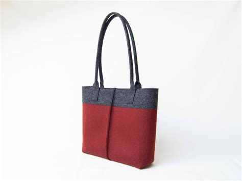 Wool Felt Tote Bag Bicolor Tote Bag Womens Bag Felt Shoulder Bag