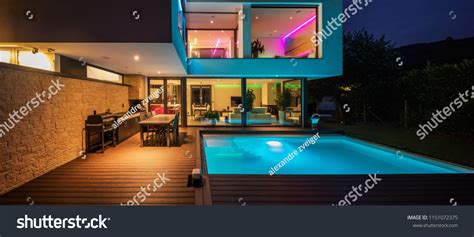 Modern Villa Colored Led Lights Night Stock Photo (Edit Now) 1151072375