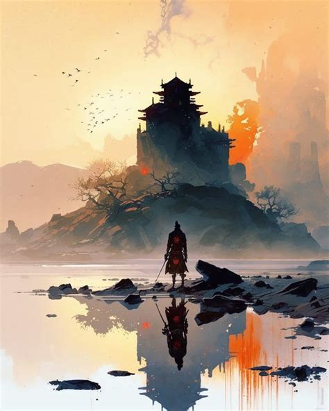 Ronin In Front Of A Japanese Castle