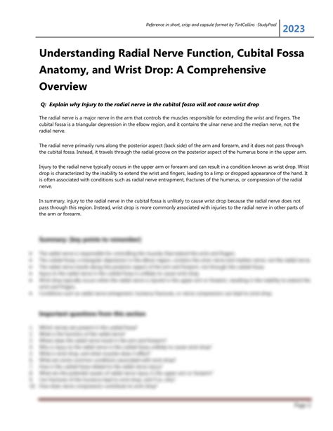 SOLUTION Radial Nerve Function Cubital Fossa Anatomy And Wrist Drop