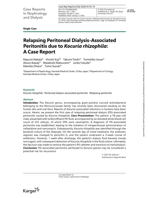 Pdf Relapsing Peritoneal Dialysis Associated Peritonitis Due To Kocuria Rhizophila A Case Report