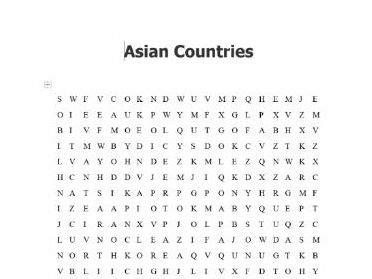 Asian Countries Word Search Teaching Resources