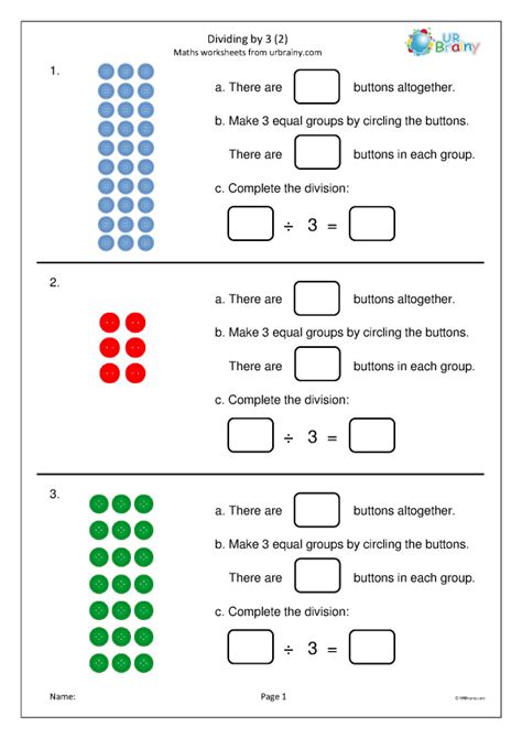 Dividing By 3 Mastery 2 Division Maths Worksheets For Year 3 Age 7 8 By