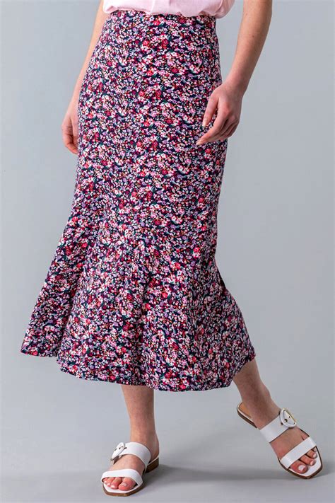 Ditsy Floral Flute Hem Skirt In Multi Roman Originals Uk