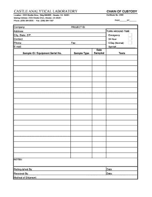 Fillable Online CASTLE ANALYTICAL LABORATORY CHAIN OF CUSTODY Fax Email