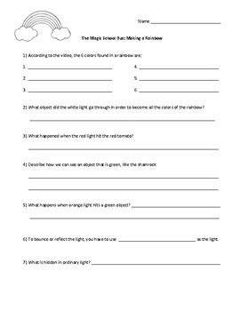 Magic School Bus: Makes a Rainbow - Student Response Sheet and Answer Key