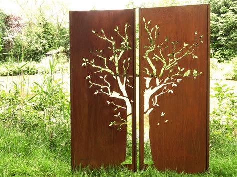 Gartenwand Sichtschutz Wand Diptychon Baum Stahl Rost 150x195 Cm EBay