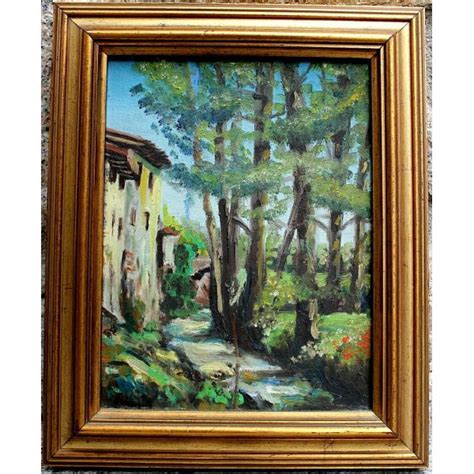 Antico Quadro Olio Tavola C Pogliaghi Paesaggio Rurale Ruscello