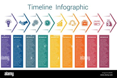 Horizontale Farbe Pfeile Vorlage Infografik für neun Position