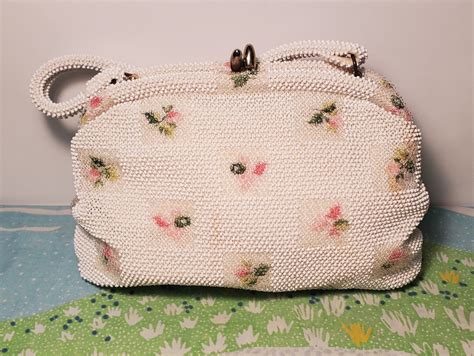 Lumured Vintage S Antique Ivory Floral Beaded Purse Etsy