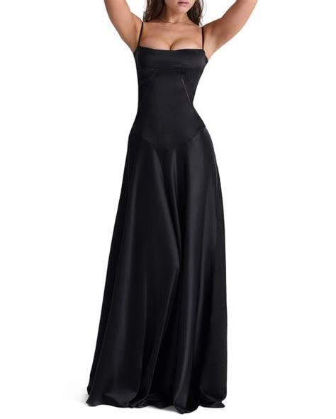 House Of Cb Anabella Lace Up Satin Gown In Black Lyst