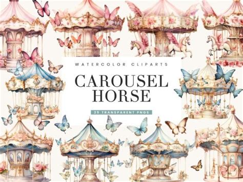 Watercolor Carousel Horse Clipart Bundle Graphic by busydaydesign · Creative Fabrica