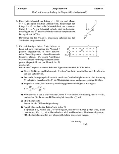 Lk Physik Aufgabenblatt Februar Kraft Auf Bewegte Ladung Im