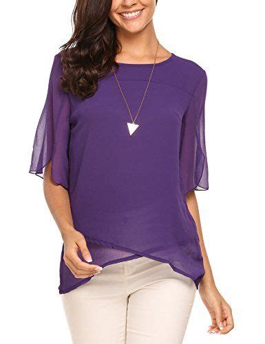 Zeagoo Women S Casual Chiffon Blouse Half Ruffle Sleeve Tops Chiffon